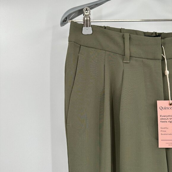 Quince Women's Stretch Crepe Pleated Wide Leg Pants Olive sz S NWT 30" Inseam - Picture 2 of 4